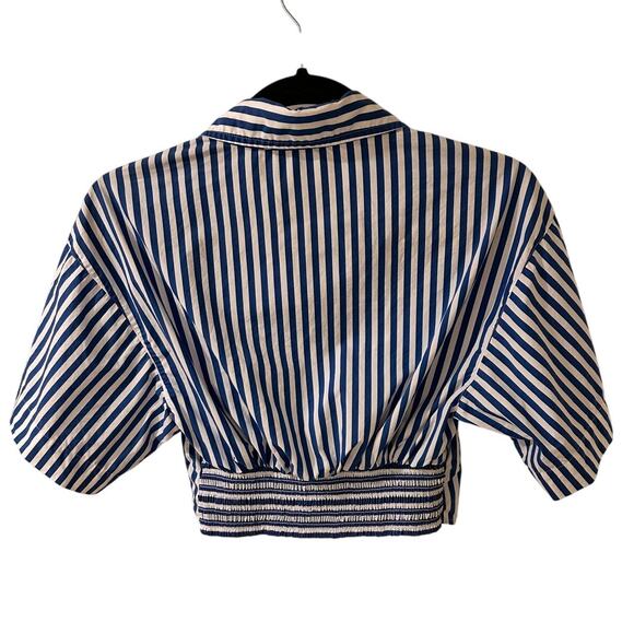 Frame Organic Cotton Striped Cropped Button Front Short Sleeved Shirt, XS - Picture 8 of 9